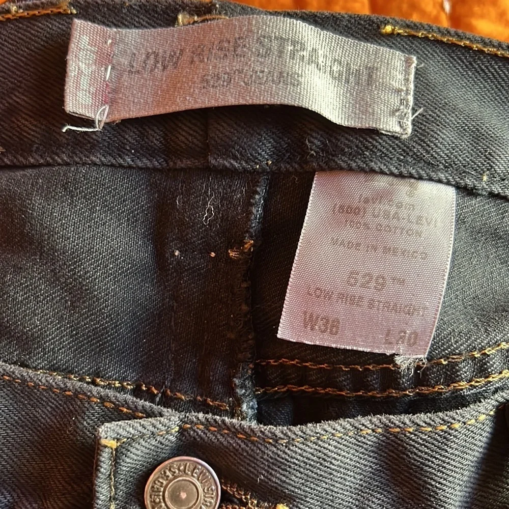 Levi Strauss 529  low rise straight leg black jeans yellow stitching 36x30